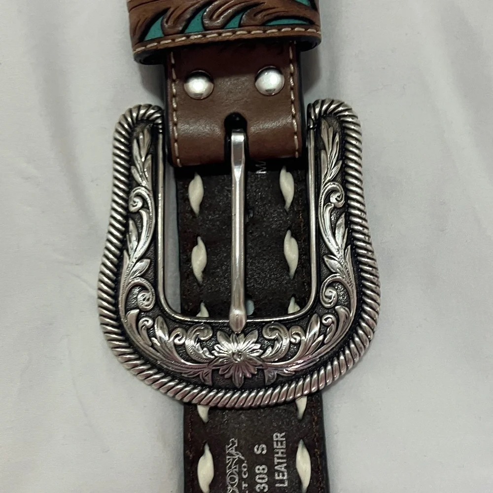 Nocona Dark Brown Leather Belt with White Accents